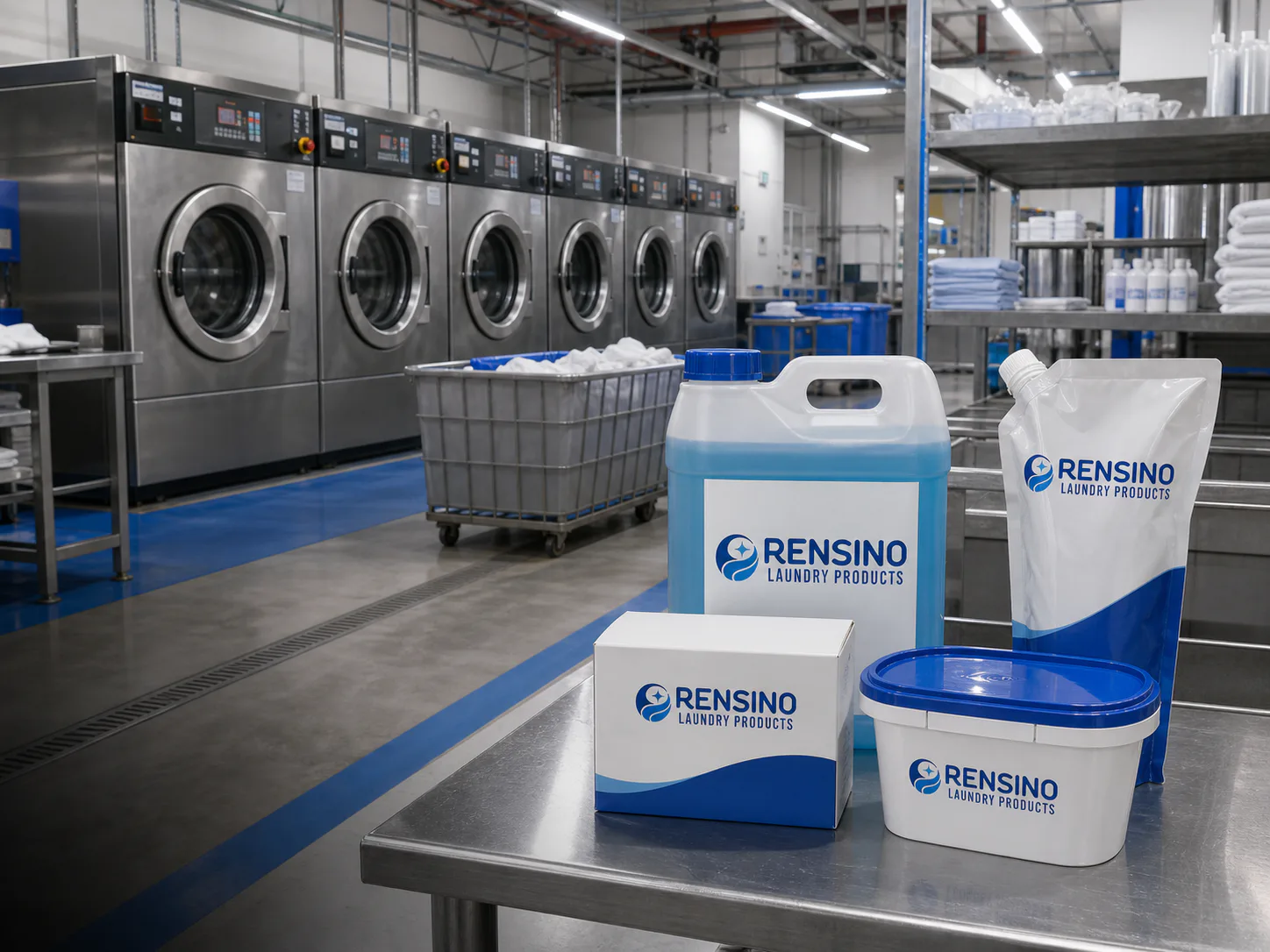 RENSINO bulk products in a commercial laundry