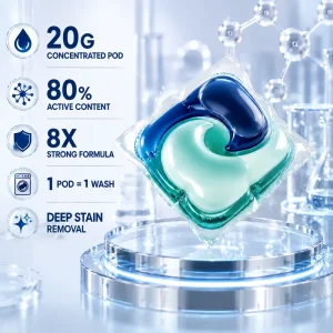 20g Free Sample Laundry Pods 8X Ultra Cleaning Power Eco Friendly Laundry Capsules OEM ODM REACH CE ISO Certified