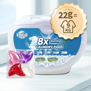 22g Disposable Eco Friendly Laundry Detergent Pods OEM ODM 8X Enzyme Stain Remover Color Safe Softener for Apparel