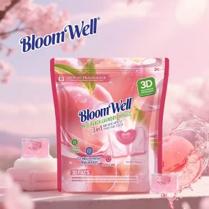 3-Chamber Eco-Friendly Concentrated Laundry Detergent Capsules for Apparel Long Lasting Powerful Stain Removal Peach Scent