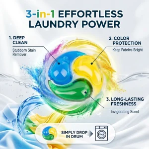 3 in 1 Eco Friendly Disposable Soften Clothes Deep Clean Enzyme Laundry Detergent Capsules Scent Booster Beads