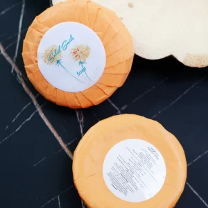 35g Factory Orange Pleated Wrap Hotel Soap Custom Dandelion Print Label OEM Available