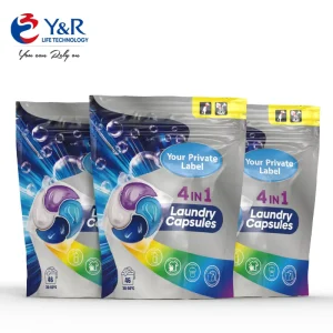 5 1 Chamber Capsules Disposable Laundry Pods Yellow Cleaner Detergent for Washing Clothes Easy Carry Low MOQ Acceptable