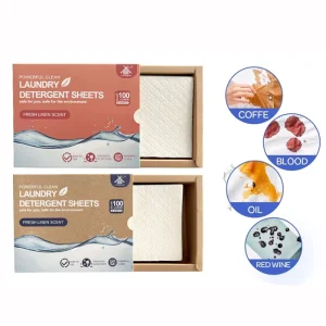 Custom Natural Biodegradable Vegan Disposable Eco Friendly Laundry Detergent Strips Sheets for Blood Coffee Oil Stain Removal