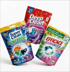 Custom Printed Resealable Laminated Ziplock Stand up Pouch Laundry Detergent Pods Doypack Bags for Sale