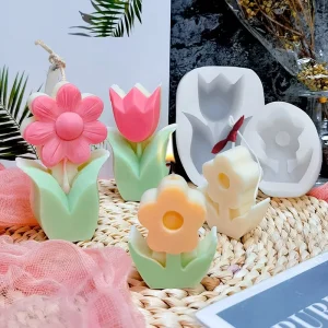 DM305 3D Stereo Tulip Sunflower Shape Fragrant Stone Mould Aromatherapy Soap Aroma Candle Silicone Molds for Epoxy Resin Craft