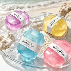 Diamond Soap Handmade Transparent Gold Flake Crystal Essential Oil Deep Cleansing Moisturizing Bath Body Soap for Daily Skincare