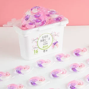 Eco-friendly 12g Liquid 4-in-1 Laundry Detergent Pods with Deep Clean & Anti-Bacteria Rose & Fruity Fragrance