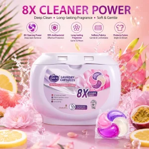 Factory Supply 4 in 1 Laundry Pods 12g X 60pcs Liquid Laundry Detergent Capsules with Floral Perfume and Antibacterial Formula