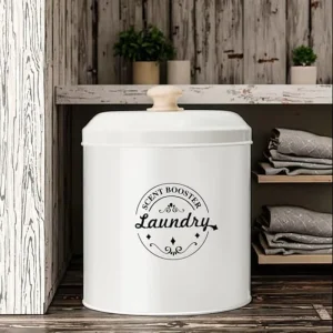 Farmhouse Style Metal PP Plastic Dispenser Bin Cream Lid for Home Laundry Room Organizing Scent Booster Beads Detergent Powder