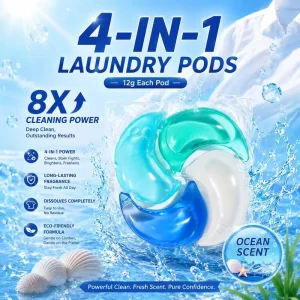 Fast Delivery 12g Laundry Pods 4 in 1 Deep Cleaning Low Irritation Ocean Fragrance Washing Pods Capsule OEM ODM Free Sample
