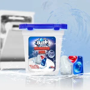 Industrial Strength Disposable Solid Dishwasher Pods with Lemon Scent for Commercial Kitchen Use