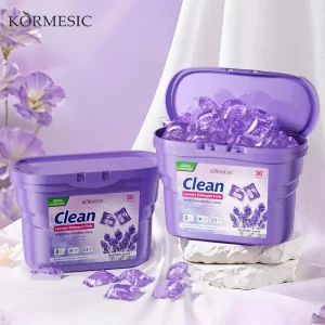 KORMESIC Private Label 8g 30 Capsules Lavender Clean Laundry Gel Fragrance Retention Triple Action Laundry Detergent Pods