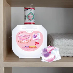Megawash OEM ODM Tough Stain Removal Laundry Gel Ball Disposable 4 in 1 Soap Beads Washing Pods Capsule Low Price Detergent