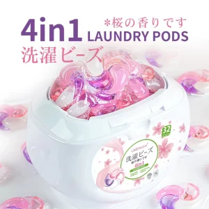 Natural 4 in 1 Cherry Blossom Fragrance Disposable Laundry Pods Plant Based Detergent Capsules 32 Packs Per Box