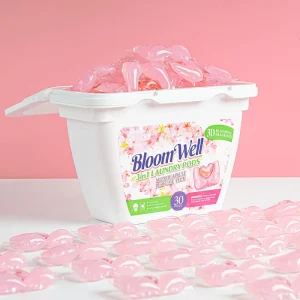 OEM Private Label 3 in 1 Disposable Eco Friendly Laundry Detergent Capsules Peach Fragrance Deep Clean Softened Clothes 300g