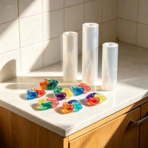 OEM Water Soluble Film for Laundry Capsules Beads 75-100um PVA Casting Soft Transparent Customized Roll Packaging 500m