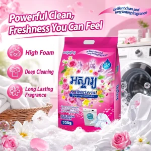 Oem 330g Washing Powder Rose Perfume Detergent Powder High Foam Laundry Detergent Powder Poudre Detergent Lessive