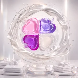 Private Label Heart Shape Laundry Pods 4 in 1 Washing Detergent Gel Capsules Fabric Softener Apparel Cleaning Pods OEM