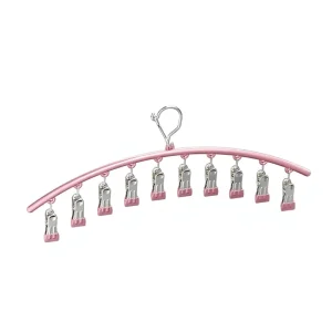 10 Clip Arc Shaped Laundry Drying Rack with Windproof Hook and Non slip Tips for Socks Underwear Baby Clothes Pink