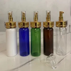 100ml 3 oz 3oz PET Plastic Cosmetic Skincare Bottles Hair Oil Shampoo Bottle with Gold Lotion Pump Cosmetics Packaging