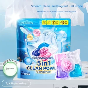 10PCS 5IN1 Durable Fragrant Laundry Beads Deep Cleaning Decontamination Concentrated Liquid Capsules Compliant Laundry Pods