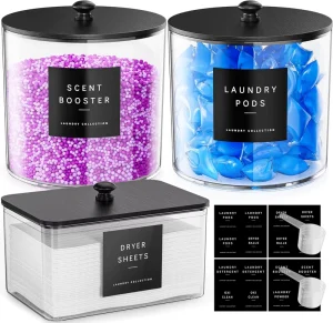 3 Pack Laundry Pods Container Clear Laundry Organization Containers Large Acrylic Detergent Powder Storage Containers Black Lids