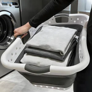 42L Large Capacity Pop Up Fold Out Design PP + TPR Material Foldable Laundry Basket for Convenient Bathroom Use