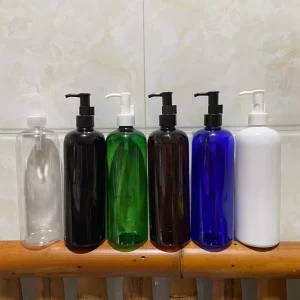 500ml 16oz Black Amber Green White Blue PET Plastic Bottle with Pump for Shampoo and Cosmetic Lotion Cream and Body Oil