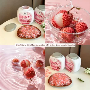 6 in 1 Litchi Scented Laundry Pods for Long lasting Freshness Softness and Stain Removal