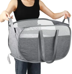 95L Collapsible Laundry Baskets Black Gray White Resistant Storage Basket Pop up Laundry Hamper with Shoulder Strap for Bedroom