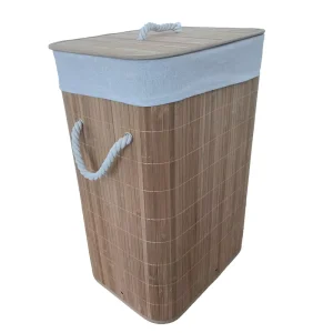 Bamboo Double Tier Laundry Basket with Foldable Rectangle Liner for Wardrobe Kitchen Bedding or Tool Organization