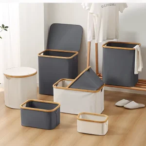 Bamboo Laundry Hamper Clothes Foldable Toy Storage Boxes Laundry Storage Basket