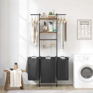 Bathroom Bedroom Laundry Room Shelves 3 Section Laundry Room Organization Laundry Basket with Clothes Drying Rack