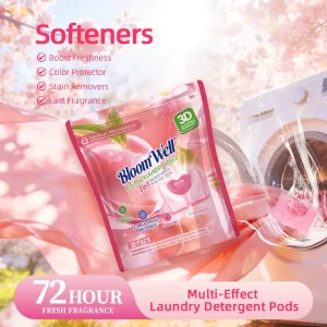Bloom Well 3 Chamber Eco Friendly Anti Bacterial Disposable Laundry Detergent Pods Peach Scent High Concentration