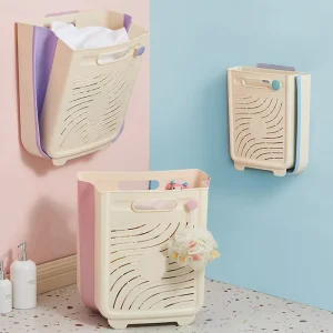 Collapsible Laundry Basket Wall Hanging Hollow Ventilated Hamper Bathroom Hanging Foldable Space Saving Clothes Sorter