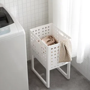 Collapsible Laundry Basket Wall Hanging White and Grey Laundry Hamper Bathroom Storage Bin