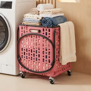 Collapsible Wheeled Laundry Basket Dirty Garment Sorter for Laundry Room Storage