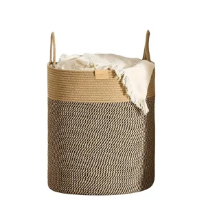 Cotton Rope Woven Laundry Hamper 62L Large Capacity Laundry Basket Handle Decorative Bedroom Storage for Clothes