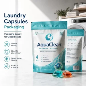 Custom Flexo Printed Recyclable Laundry Capsules Packaging Resealable Zipper Detergent Pods Powder Plastic Stand up Pouch