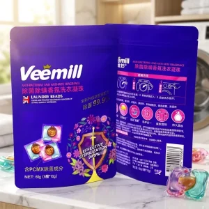 Custom Glossy Stand up Zipper Pouches with Tear Notches High barrier Moisture Proof for Laundry Pods and Detergents
