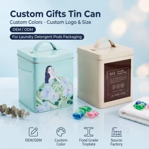 Custom Laundry Tinplate Detergent Pods Scented Beads Airtight Moisture-Proof Child Resistant Storage Packaging Metal Tin Can