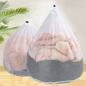 Custom Logo Drawstring Folding Bra Underwear Socks Foldable Basket Mesh Laundry Bag Household Clothes Laundry Care Accessories