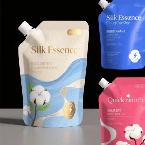 Custom Logo Reusable Gravure Printed Travel Refill Spout Pouch for Shampoo Shower Gel Laundry Detergent Skincare Products