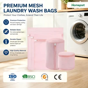 Customizable Foldable Laundry Wash Bag with Zipper Laundry Bag Clothes Dirty Clothing Home Hotel Use Made Polyester Mesh Fabric