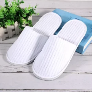 Customizable White Cotton Velour EVA Sole Disposable Hotel Bedroom Slippers Comfortable Closed Toe with Factory Logo for Hotels