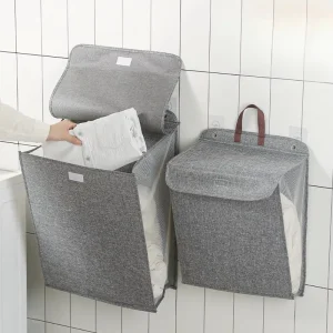 Foldable Adhesive Laundry Basket Hamper Multifunctional Punch Free Wall Hanging Washing Clothes Mesh Hook Organizer