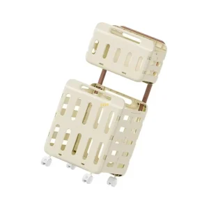 Foldable Laundry Cart Space Saving Portable Clothing Basket Hamper Cart Clothes Storage Basket with Wheel Mobile Home Accessory