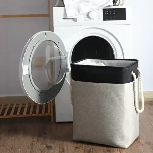 Foldable Laundry Hamper Basket with Support Rods and Carry Handles