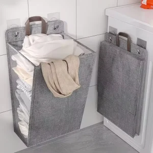 Foldable Wall Mounted Laundry Hamper Basket Storage Organizer with Lid